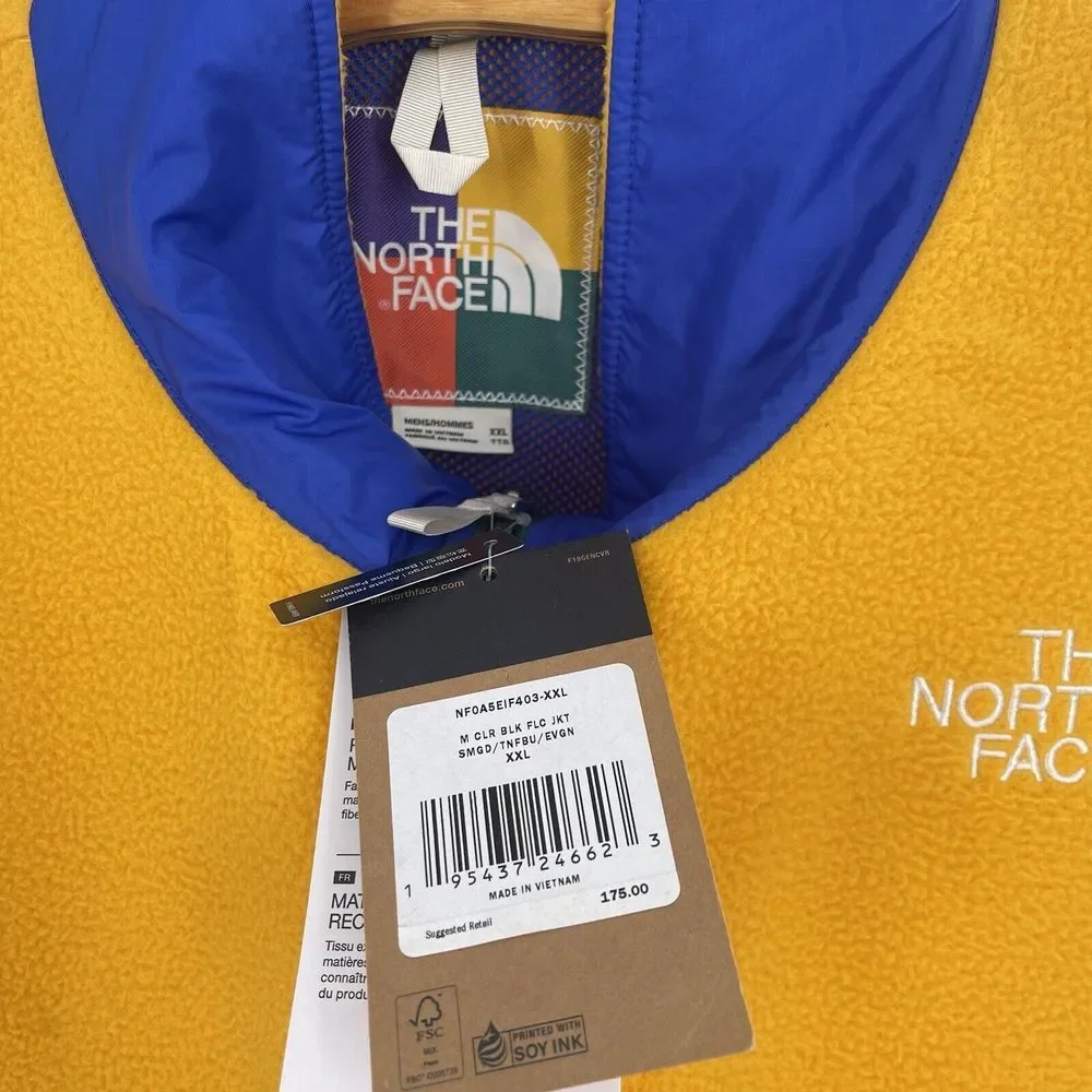 The North Face Mens XXL Gold COLOR BLOCK Full Zip Soft Fleece Jacket RARE - NEW!